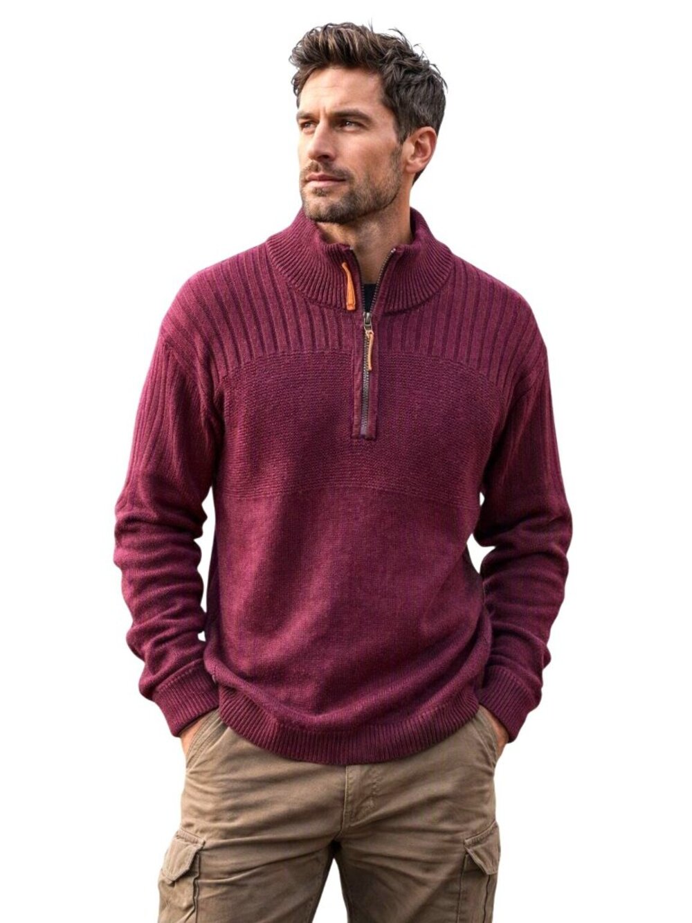 Frye & Co. Big Tall 2XL Plum 1/4 Zip Henley Pullover Heavy Knit Sweater Cotton
